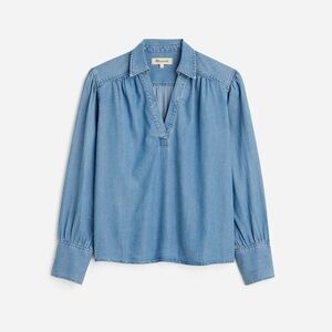 Chambray Easy Y-Neck Button-Up Shirt in Ritch Wash